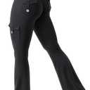 YEOREO CoreFlex Women Workout Flare Leggings with Pockets Hidden Scrunch High Waisted Cargo Gym Yoga No Front Seam Leggings (M, Black)