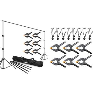 EMART Photo Video Studio Backdrop Stand, 4.5 inch Heavy Duty Backdrop Clamp Kit-6 Spring Clamps, 10x12ft Heavy Duty Adjustable Photography Muslin Background Support System Kit