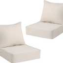 Outdoor Chair Cushion Set for Patio Furniture, 24 x 24 x 6 Extra Thick Deep Seat Patio Cushions, Olefin Back and Seat Cushion Replacement, Removable Cover, Ties and Handle, Beige
