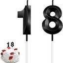 18th Birthday Candles, Black Number Candles, 3D Design Cake Topper, Happy Birthday Cake Candles for Men Women Birthday Party Anniversary Celebration Wedding Anniversary Supplies Decoration Theme Party