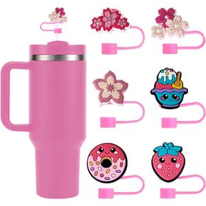 4 x 6-Pack Silicone Straw Covers compatible with Stanley 30oz & 40oz Tumblers and Water Bottle  Reusable Straw Caps & Toppers, Dust-Proof, Pink Cute Stanley Cup Accessories