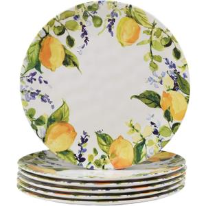 Lemon Zest Melamine Dinner Plates Set of 6 – Unbreakable Outdoor Plates for Patio Dining, Garden Parties, BBQs, RV Camping, Farmhouse Kitchen, and Everyday Family Meals