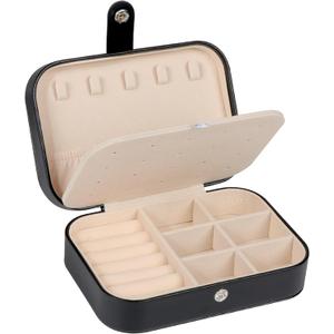 Travel Jewelry Box,Upgraded Travel Jewelry Case,Portable Jewelry Boxes for Women,PU Leather Jewelry Box,Travel Jewelry Organizer for Necklaces,Rings,Earrings,Bracelets,Black