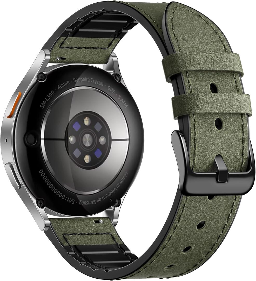 Adorve Leather Bands Compatible with Samsung Galaxy Watch 7 Band/Galaxy Watch 6 Band 40mm 44mm, Watch 6/4 Classic,5 Pro/5/4/FE/Active 2, 20mm Top Grain Leather Strap for Samsung Watch Bands Men Women