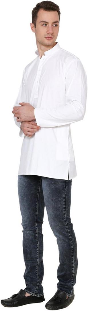 Royal Casual Linen Cotton Traditional Wear Mens Short Kurta White Dress ,M