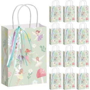 Humyoun 24 Pcs Fairy Party Favor Bags Set with Ribbon Gift Woodland Fairy Party Decorations Mushroom Goodie Floral Candy Treat Bags for Birthday and Baby Shower