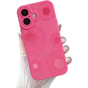 for iPhone 17 Case Hot Pink Flowers Floral Print | Shockproof Soft Silicone TPU Protective Cover for Girls Women, Fashion Design with Camera Protection, Wireless Charging
