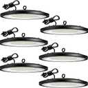 Amico 6 Pack UFO LED High Bay Light 200W 28,000lm 5000K with UL Listed US Hook 5' Cable Alternative to 650W MH/HPS for Gym Factory Barn Warehouse Lighting Fixture