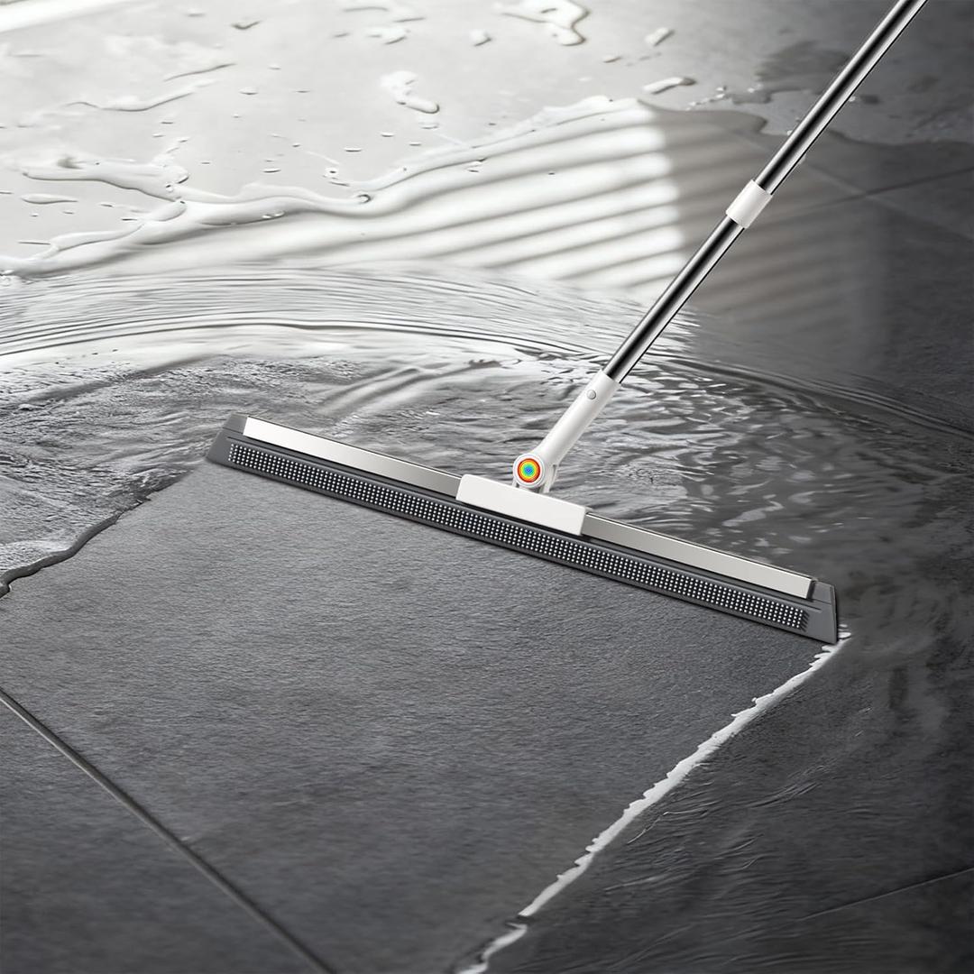 Floor Squeegee for Concrete Floor, Squeegee for Floor with 180 Rotating Head & 63" Long Handle, Garage Floor Squeegee Broom for Epoxy, Pet Hair, Water Removal, Tile Floor, Shower Glass, Driveway