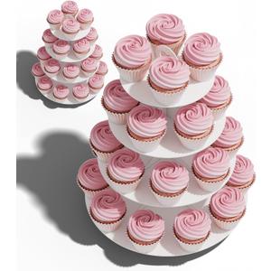 BLISSUR 2 Pack White 4 Tier Cupcake Stand Tower, Cardboard Holder for Parties (White)
