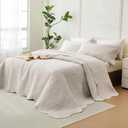 Sanracie Oversized King Bedspread Sets(128"x120"), Soft Cotton California King Size Quilt, 1 Oversized Farmhouse Bedspread+ 2 Pillow Shams, Lightweight Washed Quilt Bedding Set, Light Wheat, 3PCS