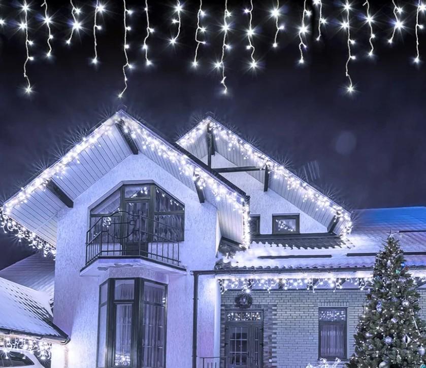 32.8 Ft 400 LED Icicle String Lights, 8 Modes Waterproof Icicle Christmas Lights Outdoor with Memory Function, Curtain Fairy Lights Hanging Decor for Home, Party, Christmas & Halloween (Cool White)