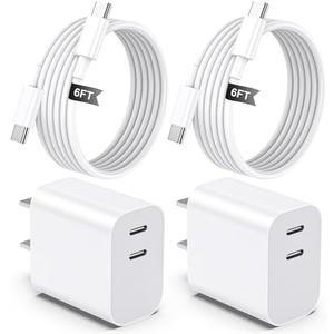 2Pack for iPhone 17 Charger Block,for Apple 20W Fast Charging Wall Cube,6FT 3A USB C Cable,Dual Port Power Delivery Adapter,USB C Brick for iPhone 17/Air/16/E/15 Plus Pro Max,for iPad Pro/Air/Mini