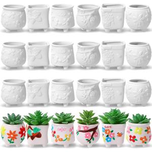 Leitee 18 Pcs Paint Your Own Ceramic Pot Bulk End of Year Gifts to Student from Teacher Succulent Pots Ready to Paint Small Pot Mini Succulent Planters Pottery Painting(Lovely Flowers)