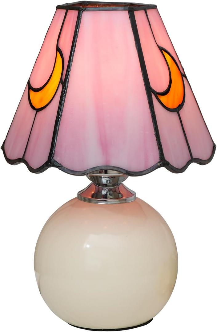 Mushroom Lamp Small Bedside Table Lamp-Nightstand Pink Glass Moon Nightlight for Bedroom Dorm Living Kitchen, Tiffany Style Aesthetic Cute Home Decor (Moon Mushroom-Pink)