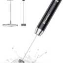Maestri House Rechargeable Milk Frother with Stand, LunaFro Handheld Electric Foam Maker Waterproof Detachable Stainless Steel Whisk Drink Mixer Foamer for Lattes, Cappuccino (Black)