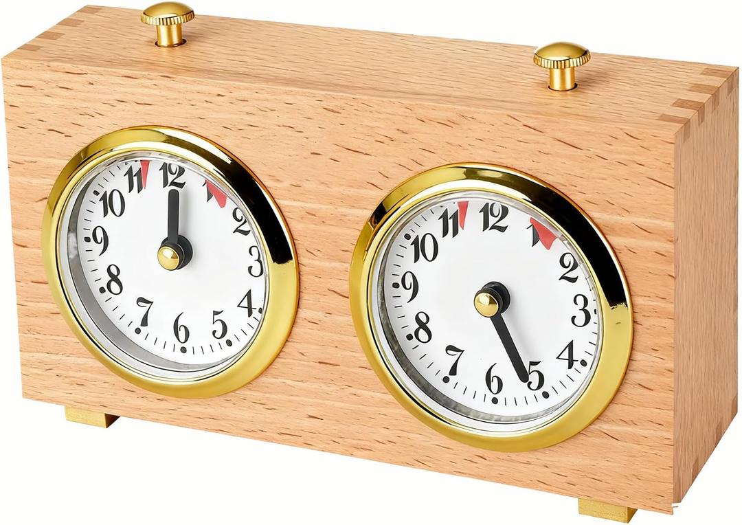Analog Wood Chess Clock Timer, Clocks for Playing Chess, No Batteries Required, Analogue Count Up/Count Down Timer for International Chess Games Tournament (Vintage)