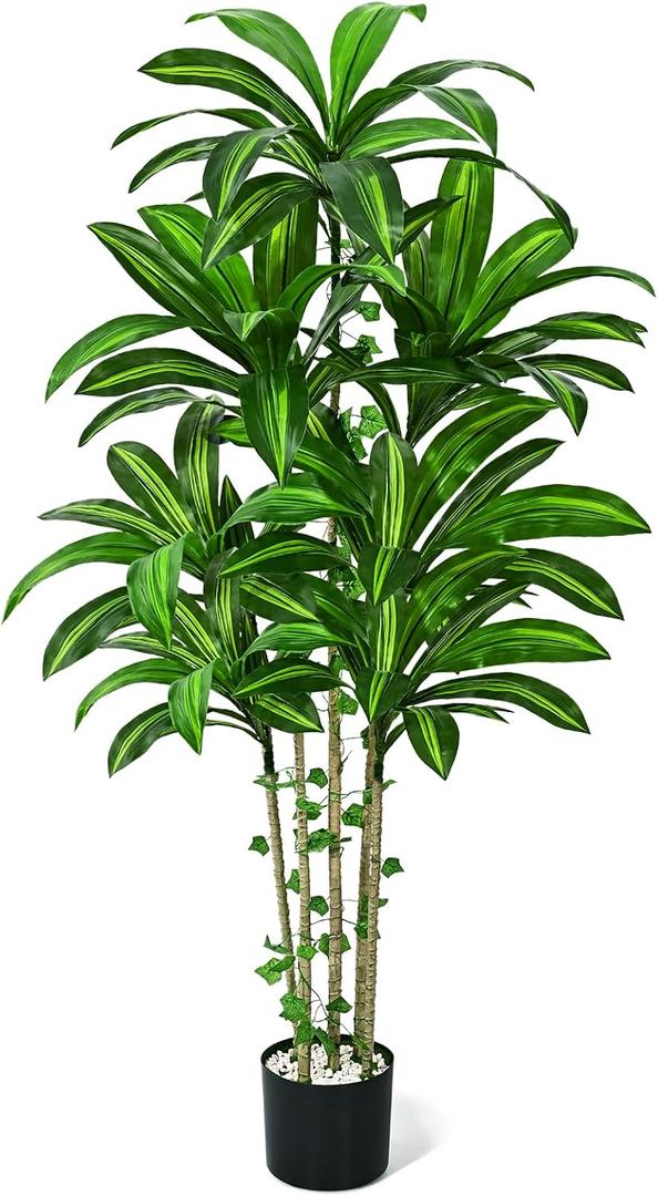 Dolicer 5FT Tall Look Real Artificial Dracaena Tree Indoor with Black Planter, Realistic Artificial Fake Faux Indoor Plants with Natural Trunk and Lifelike Leaves for Home Office Living Room