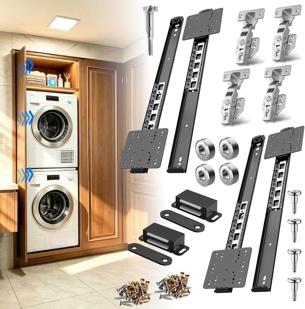 Pocket Door Slide 18inch, 4 PCS Pocket Door Hardware with Soft Close, Pocket Door Track System with Magnetic Catch, Space Saving Hidden Door Slides for Inset and Cabinet Door