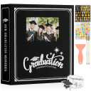 Lanpn Graduation Scrapbook Self Adhesive Photo Album, DIY Memory Scrap Book Grad Picture Album Sticky Magnetic Pages holds 4x6 5x7 8x10 A5 Picture (Large 40 Sheets/80 Pages, Black-Window)