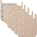 Kitchen Pot Holders Set Heat Resistant Pure Cotton Potholders Kit Trivets Large Coasters Hot Pads Terry Pot Holders for Everyday Cooking and Baking by 7 x 7 Inch Set of 6 Dark Beige