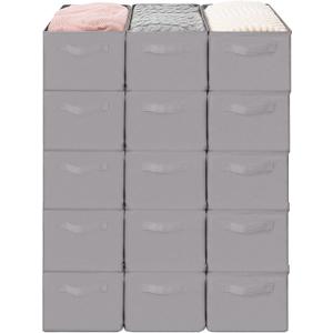 Storage Basket Bins with Metal Frame, Large Collapsible Fabric Storage Baskets for Organizing Shelf, Basket Organizer W/Handles for Blankets, Towels, Laundry, Shelves, 15-Pack, Grey