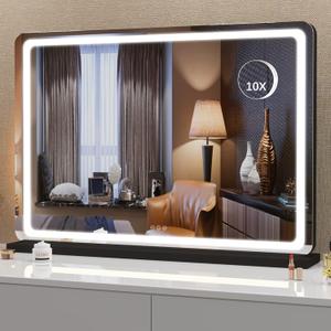 Hasipu Vanity Mirror with Lights, 31.5" x 22" LED Makeup Mirror, Lighted Makeup Mirror with Dimmable 3 Modes, Touch Screen Control Vanity Mirror Round Black (31.5"L x 22"W)