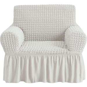 NICEEC Armchair Slipcover Ivory Armchair Covers 1 Piece Easy Fitted Sofa Couch Cover Universal High Stretch Durable Furniture Protector with Skirt Country Style (1 Seater Ivory) (Small)
