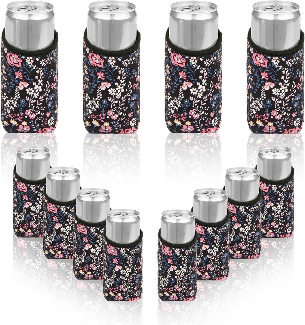 Beer Can Sleeves,8 Pcs Universal Slim Can Cooler Covers,Neoprene Can Sleeve Cover for 12 oz Slim Beer & Hard Soda Cans and Bottles,Beer Gifts Accessories for Christmas Parties