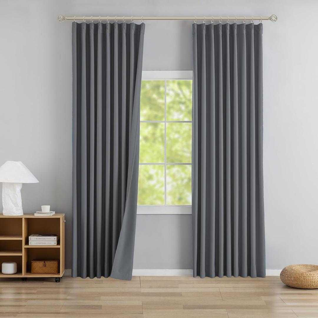 DONREN Neutral Gray Pinch Pleated Blackout Curtains with Hooks - 108 inch Length Room Darkening Thermal Insulated Window Curtain Panels for Living Room Bedroom 2 Panel 40" Wx108 L