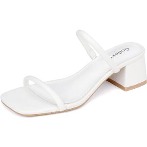 Goderci Women's Chunky Block Low Heeled Sandals Two Strap Square Open Toe Slip On Mule Heels(10,White)
