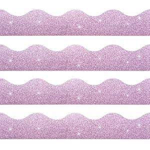 FOBSME 100 Feet Bulletin Board Border Glitter Shine Scalloped Borders Trim Glitter Bulletin Board Strips Decorative Classroom Poster Borders for Xmas Christmas Classroom School Office Decor, Light Purple