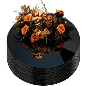 12 Pcs 10 Inch Mirror Centerpieces Decorative Trays Thickness 1.5 mm (Black)