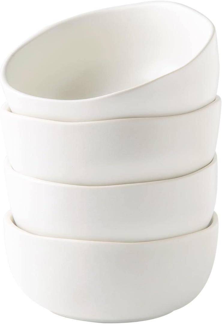 AmorArc Stoneware Cereal Bowls for Kitchen, 28oz Large Ceramic Soup Bowls Set of 4 for Meal, Snacks,Soup, Oven, Microwave&Dishwasher safe Kitchen Bowls with Wavy Rim, Matte White