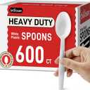 600Pack Disposable Plastic Spoons Bulk White Heavy Duty Plastic Teaspoons - Value Pack Cutlery Set For Parties, Restaurant (600SPOONS)
