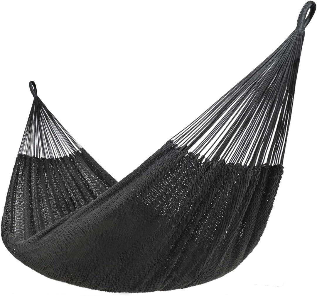 Lazy Daze Hammocks Handwoven Mayan Hammock, 10.5 FT Soft Rope Double Hammocks, Portable Outdoor Hammock with Carry Bag, 2 Straps & Carabiners for Patio Outside, 550 lbs Weight Capacity, Gray (Grey)