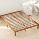 OLIXIS Full Size Bed Frame, Platform Bed Frame, 14 Inch | Heavy Duty Platform Bedframe, 700 LBS Capacity, No Box Spring Needed, Wooden Slats, Underbed Storage, Bed Frame, Honey Finish