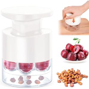 Cherry Pitter Multiple,2025 Quickly Release Multi Cherries Stoner Pitter,7-Hole Push Button Cherr'y Core Pit'ter Tool with Splatter Protector,Pit Seed Remover for Making Cherry Jam, White