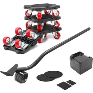 ONEON Furniture Movers with Wheels & Lifter Set, 360 Rotation Wheels Dolly, 660 Lbs Capacity, for Moving Heavy Furniture, Refrigerator, Sofa, Cabinet (ConnectaEdition, Connect  Red Set)