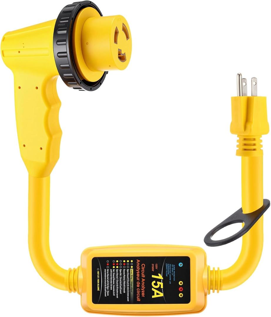 30 Amp to 110 Volt RV Adapter with Surge Protector 4200J 5-15P to L5-30R RV Adapter with Locking Connector Grip Handle Circuit Analyzer Power Cord 33.8 Inch for Camper Travel Trailer