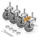 HOLKIE Caster Wheels 3 inch Locking Stem Casters, 5/16" -18 x 1-1/2" (Stem Diameter 5/16", Stem Length 1-1/2") Threaded Stem Casters Swivel Casters Set of 4 Heavy Duty Castors Gray