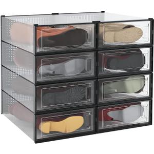 PARANTA 8-Piece Boot and Shoe Storage Box, Stackable Clear Plastic Shoe Box, Space-Saving Shoe Organizer for Boots, Sneakers, and High Heels, Black PARANTA 8-Piece Boot and Shoe Storage Box, Stackable Clear Plastic Shoe Box, Space-Saving Shoe Organizer for Boots, Sneakers, and High Heels, Black