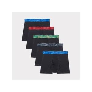 Hanes Moves Boys' Anti-Chafe Boxer Brief Underwear, Black, 6-Pack, Large