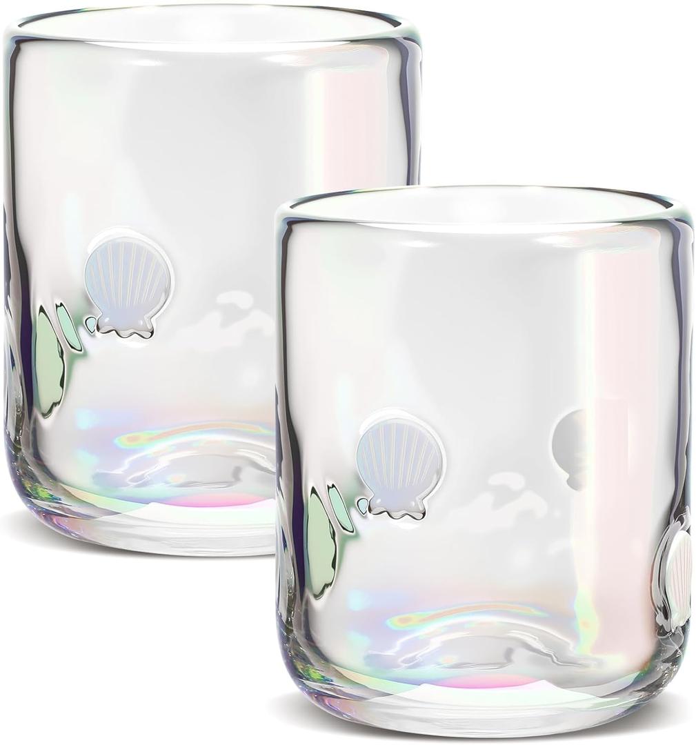 Icon Juice Glasses, 14oz Stemless Wine Drinking Juice Glass Cup for Valentine Party Supplies Gift(2 Pcs,Shell White)