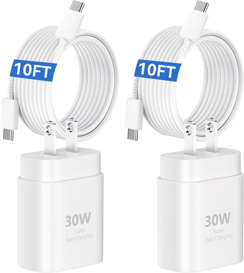 for iPhone 16 17 Pro Max Charger Fast Charging, 30W 10 FT Long USB C Charger Cable Cord with iPhone 17 Charge Block Compatible for iPhone 17/17 Pro/17 Pro max/Air/16 15 Pro Max/Plus, iPads, Galaxy S25 (White)