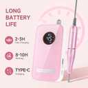 Professional Nail Drill Electric File 45000RPM, Portable Rechargeable Electric Nail File with 11 Drill Bits & 50 Sanding Bands, Low Noise Nail Drill Kit for Acrylic Gel Nails, Salon & Home Use, Pink