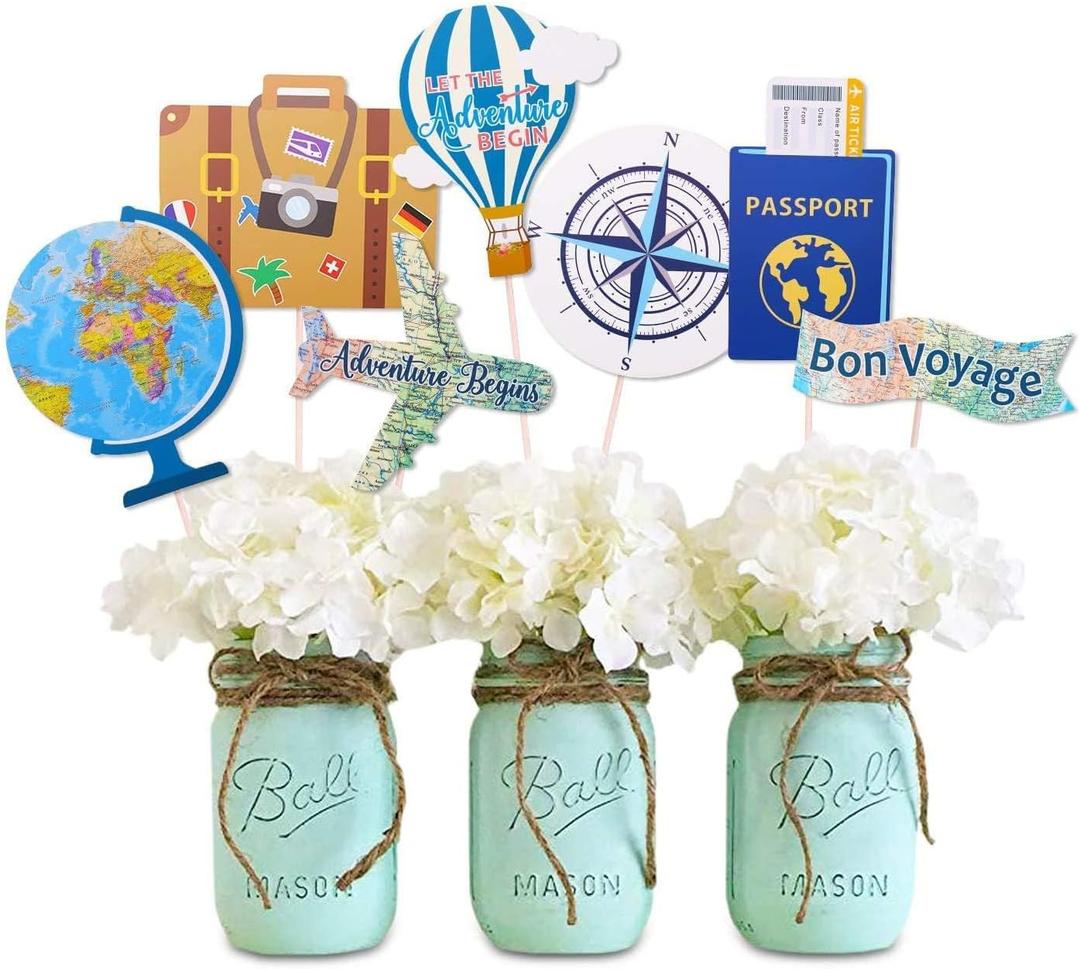 Yaaaaasss! Let The Adventure Begin Centerpieces Travel Themed Centerpieces Sticks Adventure Awaits Bon Voyage Farewell World Map Retirement Graduation Party Photo Booth Props Set of 21