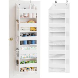 SpaceAid 1 Pack Over The Door Organizer with 5 Large Pockets and 10 Mesh Side Pockets, 5 Layers Door Organizer Hanging with Clear Window for Bedroom, Bathroom, Pantry and Nursery, White