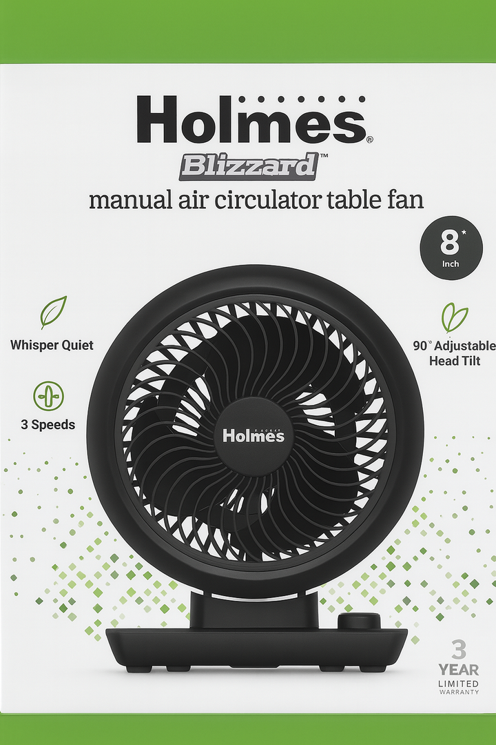 HOLMES Blizzard 8" Air Circulator Digital Fan, 3 Speeds, 90° Adjustable Head Tilt, Capacitive Touch, Remote Control, Ideal for Home, Bedroom, Kitchen or Office, Black 
