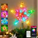 Christmas Tree Star Topper, LED Tree Decorations, UL Certified Colorful Star Tree Topper Lights for Home Garden USB Plug in Xmas Tree New Year Holiday, APP and Remote Control, DIY Dimmer(Gold)